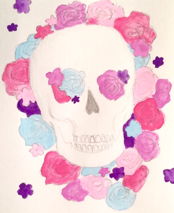 Skull surrounded with flowers